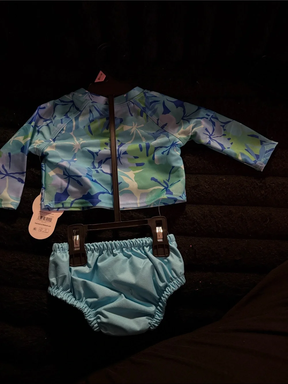 wonder nation Blue Green Floral Long-Sleeve Rash Guard Swim Set